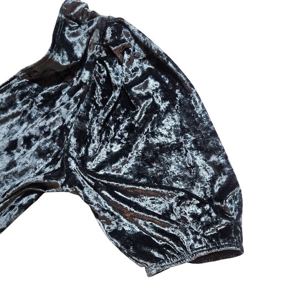 Gorgeous Free People Crushed Velvet Puff Sleeve V-Neck Bodysuit Charcoal Gray S - Picture 7 of 16